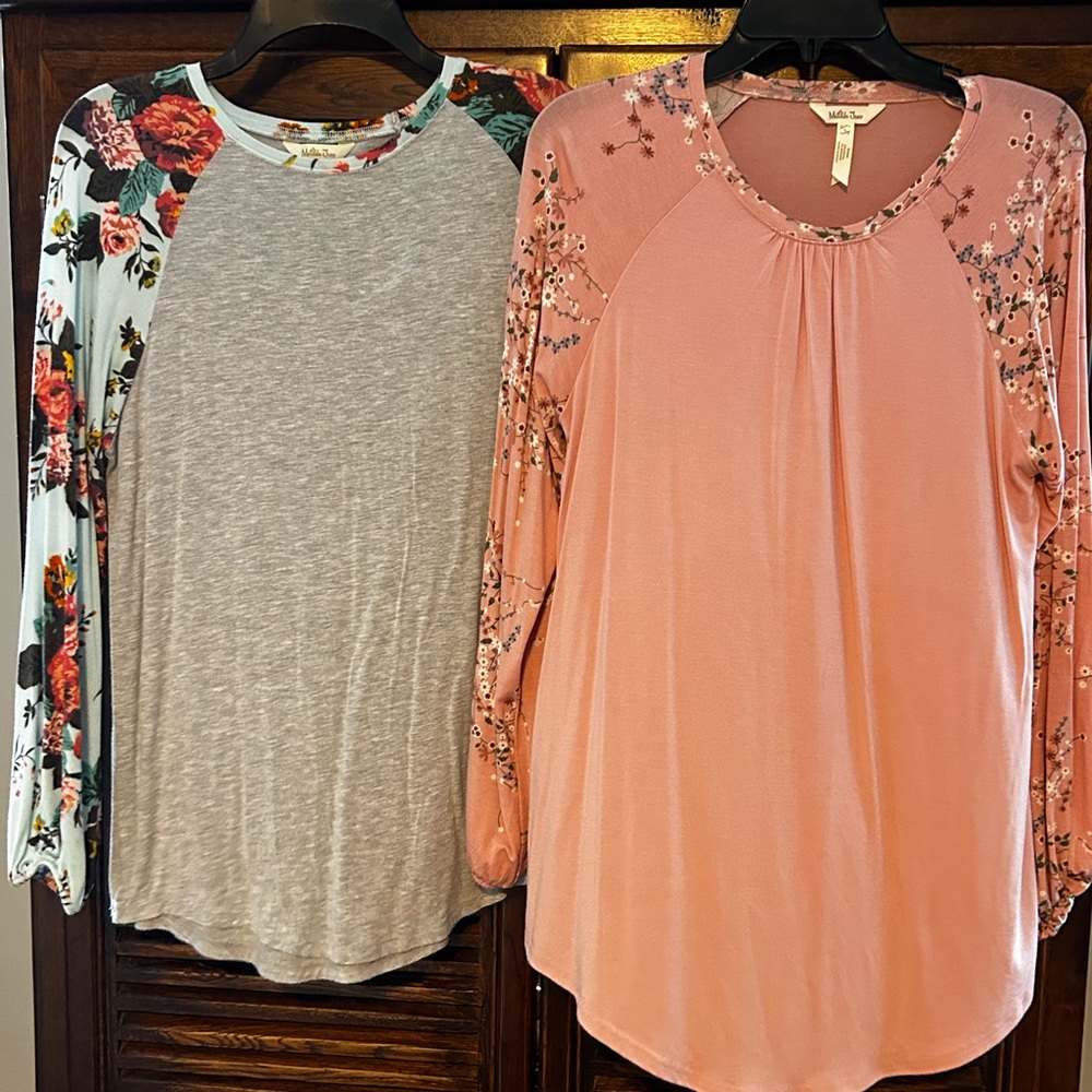 Matilda Jane Long Sleeve Top Bundle - Gray with Floral and Pink with Floral